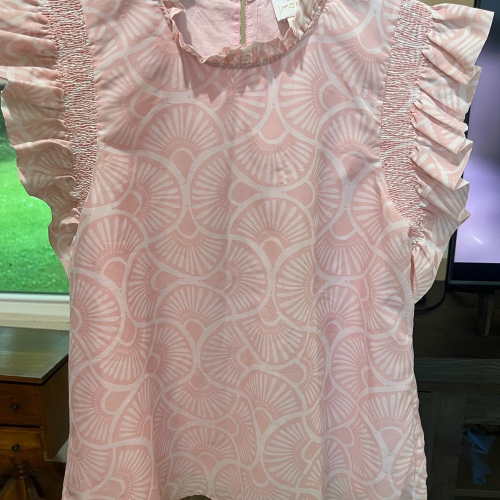 Light Pink Ruffle Sleeve Patterned Blouse